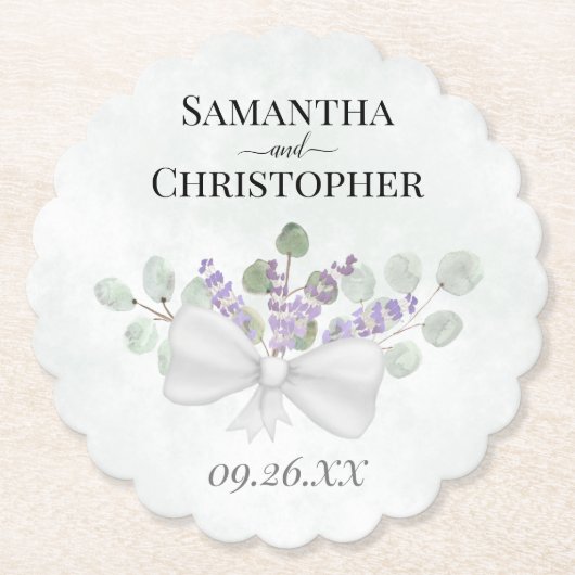 ラベ素朴ンダー&ユーカリ結婚ブーケ ペーパーコースター (正面)