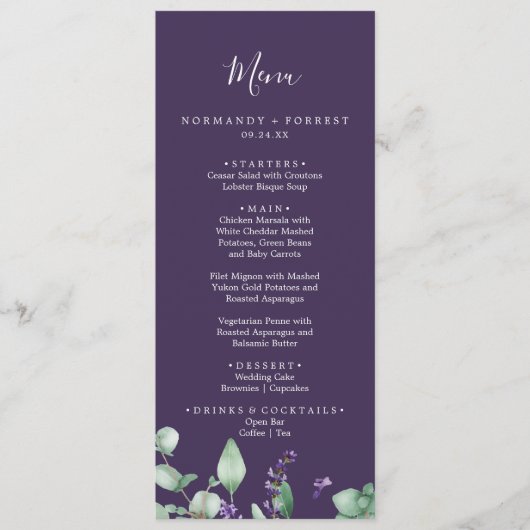 ラベ素朴ンダ |パープル結婚のディナーメニュー メニュー (正面)