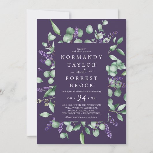 ラベ素朴ンダ |紫のフローラフレ結婚ーム 招待状 (正面)