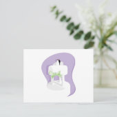 ラベ結婚ンダーの背景と緑のボーを持つケーキ ポストカード (スタンド正面)