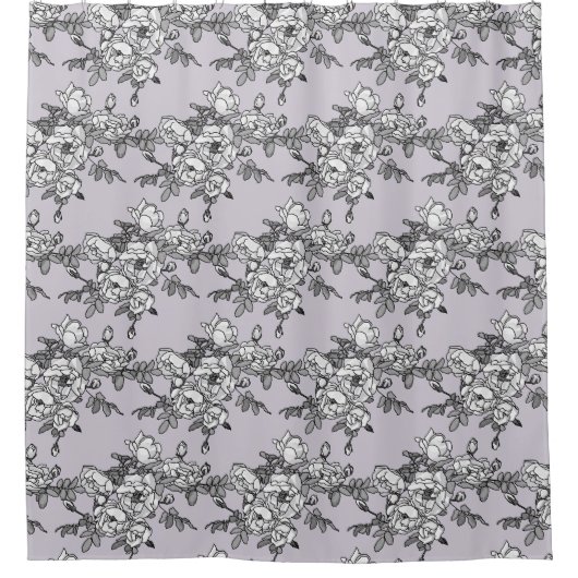 ラベ絵を描ンダーの背景に白いバラ シャワーカーテン (正面)