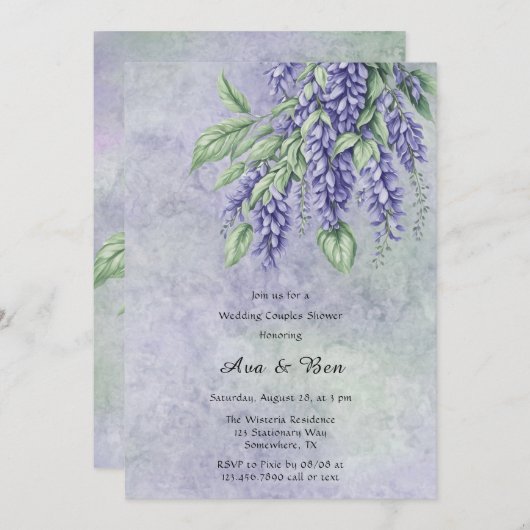 ラベ色彩の鮮やかンダーの藤のカップルの結婚シャワー 招待状 (正面/裏面)