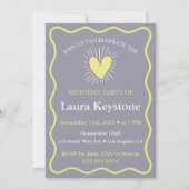 ラベ魅力的ンダー&レモンイエローレトロ波形 招待状 (正面)