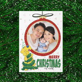 ラボクリスマスツリーおもしろいフラット写真テンプレートカード シーズンカード