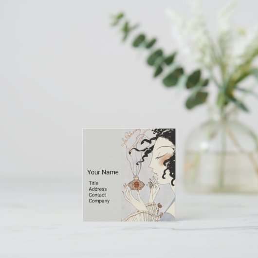 ラボヘム、香水付きレディボトルアールデコ美しい スクエア名刺 (スタンド正面)