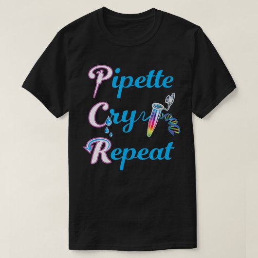 ラボDNAテックのPCRピペットクライの繰り返し Tシャツ (デザイン正面)