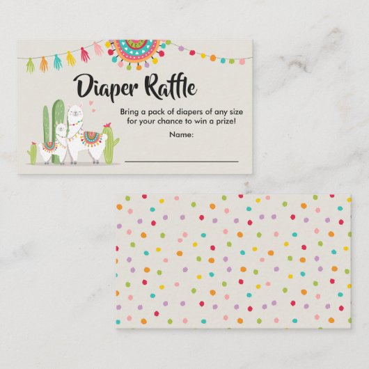 ラマおむつラッフルカードフィエスタサボベビーシャワー エンクロージャーカード (正面/裏面)