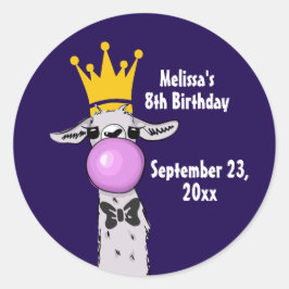 ラマおもしろいとピンクバブル誕生日 ラウンドシール