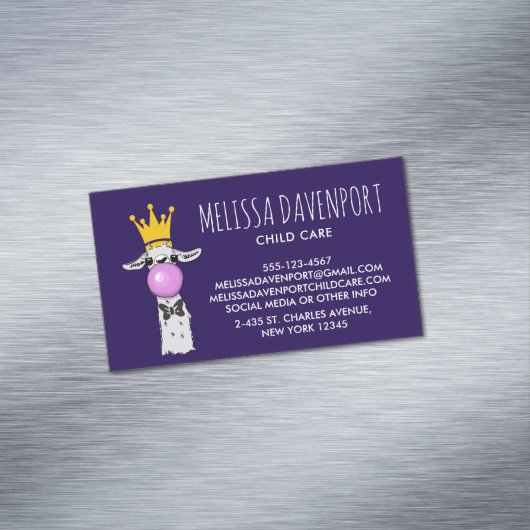 ラマおもしろいイラストレーション吹ズ・ザ・ピンク・バブル マグネット名刺 (インサイチュ)