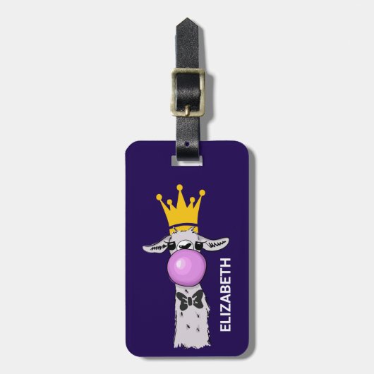 ラマおもしろいイラストレーション吹ズ・ザ・ピンク・バブル ラゲッジタグ (正面縦)