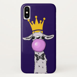 ラマおもしろいイラストレーション吹ズ・ザ・ピンク・バブル iPhone X ケース