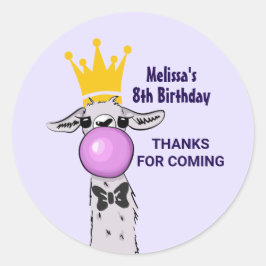 ラマおもしろいイラストレーション誕生日ありがとう ラウンドシール