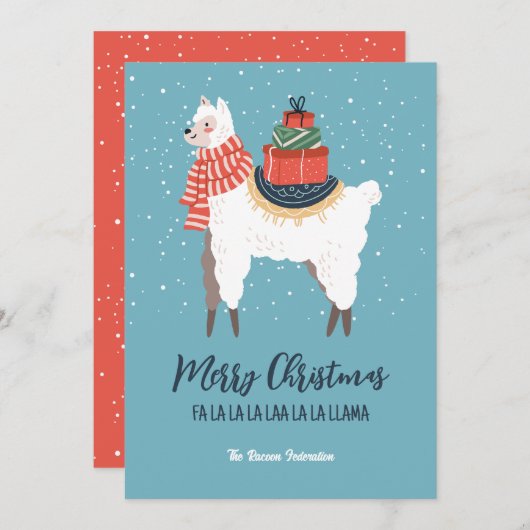 ラマおもしろいウィンターホリデーメリークリスマス シーズンカード (正面/裏面)