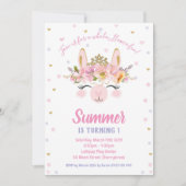 ラマおもしろいガール1st誕生日パーティアルパカ 招待状 (正面)