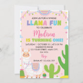 ラマおもしろいガール1st誕生日招待状 招待状 (正面)