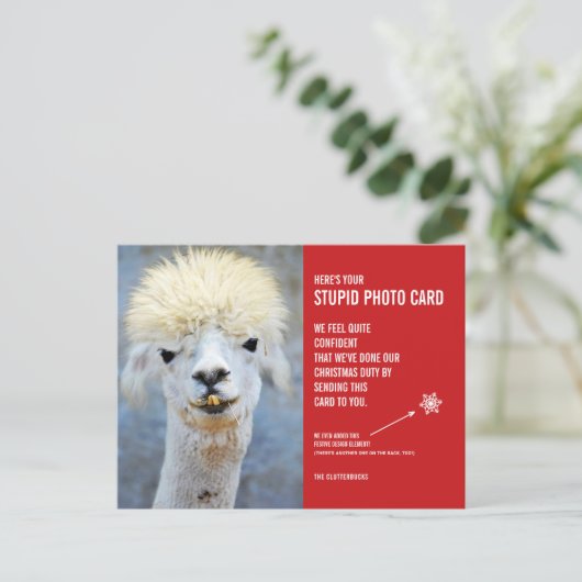 ラマおもしろいクリスマスの愚かなフォトカードはがき ポストカード (スタンド正面)