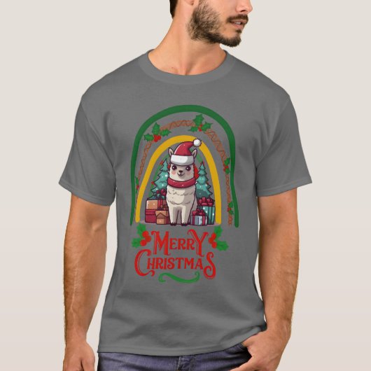 ラマおもしろいクリスマス Tシャツ (正面)
