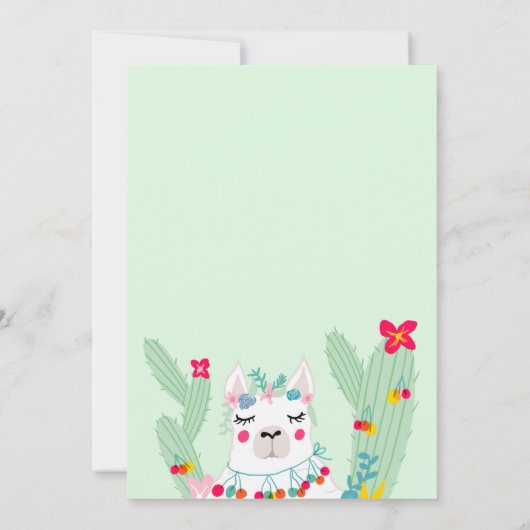 ラマおもしろいサボテンイラストレーションフィエスタ赤ちゃんシャワー 招待状 (裏面)