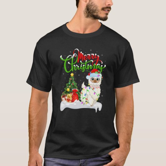 ラマおもしろい動物愛好家クリスマス照明ラマクリス Tシャツ (正面)