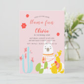 ラマおもしろい誕生日ピンク 招待状 (スタンド正面)