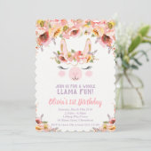 ラマおもしろい1st誕生日招待状女子フローラ 招待状 (スタンド正面)