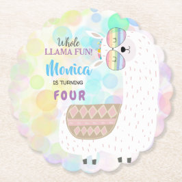 ラマおもしろい、カラフル子供の誕生日 ペーパーコースター