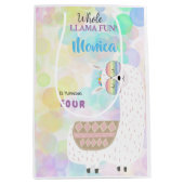 ラマおもしろい、カラフル子供の誕生日 ミディアムペーパーバッグ (正面)