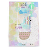 ラマおもしろい、カラフル子供の誕生日 ミディアムペーパーバッグ (裏面)