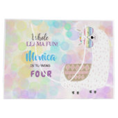 ラマおもしろい、カラフル子供の誕生日 ラージペーパーバッグ (裏面)