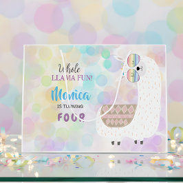 ラマおもしろい、カラフル子供の誕生日 ラージペーパーバッグ