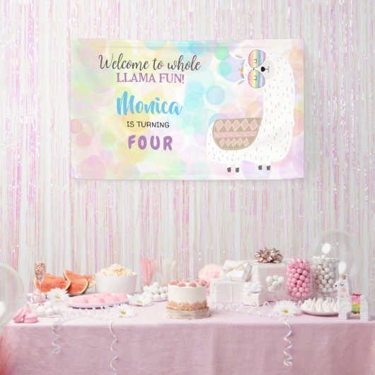 ラマおもしろい、カラフル子供の誕生日 横断幕 (パーティー)