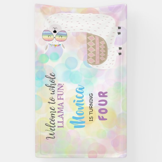 ラマおもしろい、カラフル子供の誕生日 横断幕 (縦)
