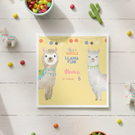 ラマおもしろい、黄色のカラフル子供の誕生日 スタンダードランチョンナプキン