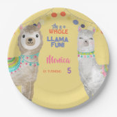 ラマおもしろい、黄色のカラフル子供の誕生日 ペーパープレート (正面)