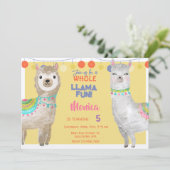 ラマおもしろい、黄色のカラフル子供の誕生日 招待状 (スタンド正面)