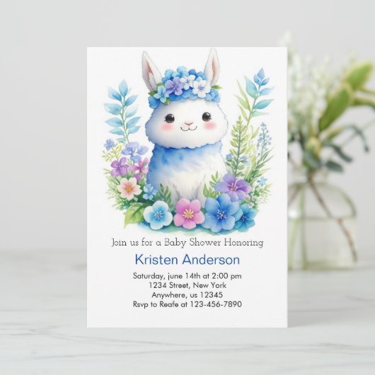 ラマお洒落アドベンチャーが男の子ベイビーシャワーを待つ 招待状 (スタンド正面)