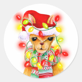 ラマお洒落クリスマス休暇の水のカラーアート ラウンドシール