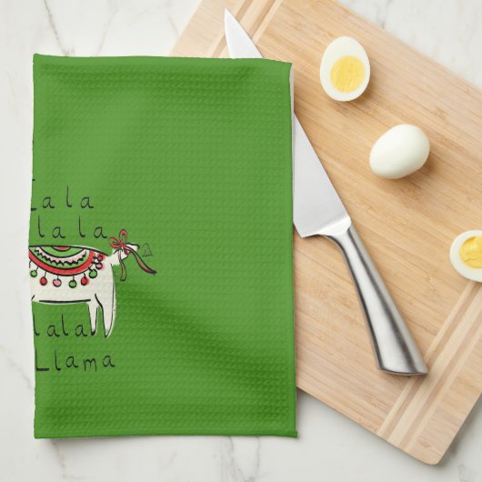 ラマかわいいおもしろいクリスマスホリデーキッズ キッチンタオル (四つ折り)