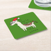 ラマかわいいおもしろいクリスマスホリデーキッズ スクエアペーパーコースター (アングル)