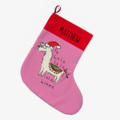 ラマかわいいおもしろいクリスマスホリデーキッズ ラージクリスマスストッキング (正面 (吊り時))