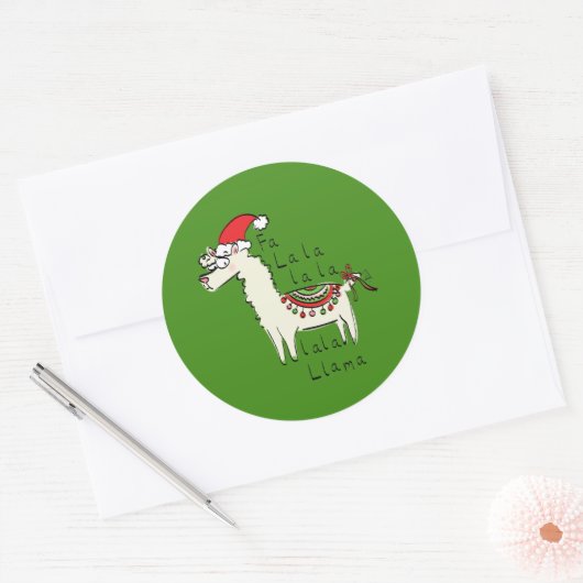 ラマかわいいおもしろいクリスマスホリデー ラウンドシール (封筒)