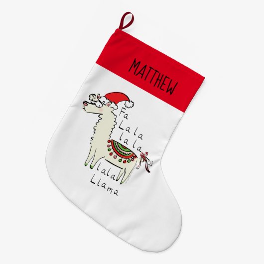 ラマかわいいおもしろいクリスマスホリデー ラージクリスマスストッキング (正面 (吊り時))