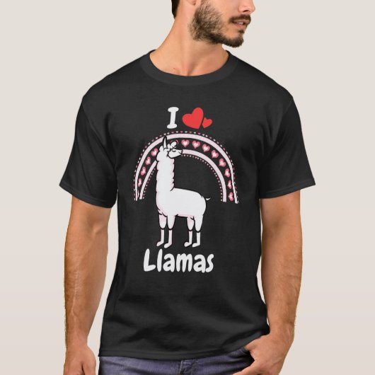 ラマが好き ラマ レインボーハート デザイン Tシャツ (正面)