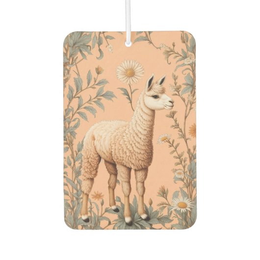 ラマとエレガントデイジーフラワーオンピーチ カーエアーフレッシュナー (正面)