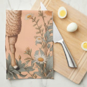 ラマとエレガントデイジーフラワーオンピーチ キッチンタオル (四つ折り)