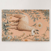 ラマとエレガントデイジーフラワーオンピーチ ジグソーパズル (横)