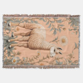 ラマとエレガントデイジーフラワーオンピーチ スローブランケット (正面)
