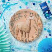 ラマとエレガントデイジーフラワーオンピーチ ペーパープレート (パーティー)