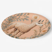 ラマとエレガントデイジーフラワーオンピーチ ペーパープレート (アングル)