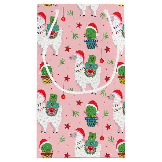 ラマとサクティクリスマスパターン スモールペーパーバッグ (裏面)